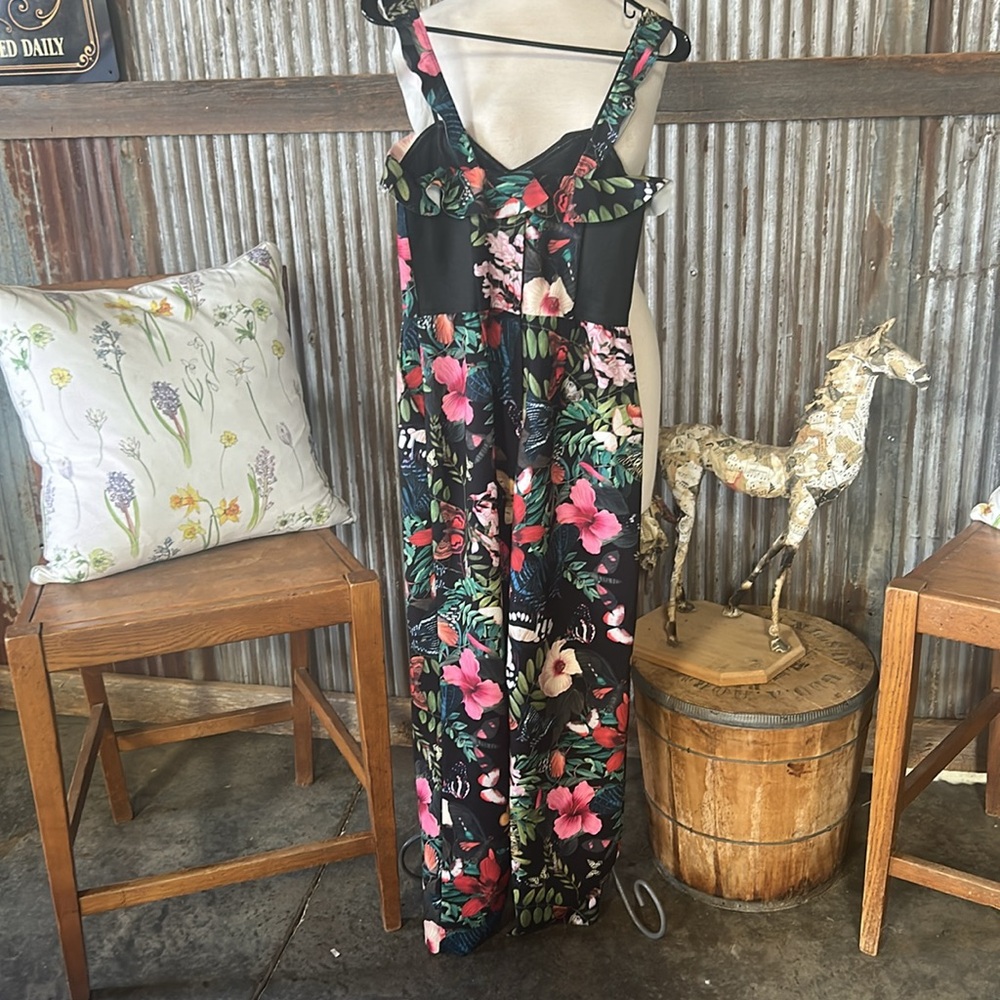 H&M Black Floral Jumpsuit with Spaghetti Straps and Ruffle - Picture 6 of 12